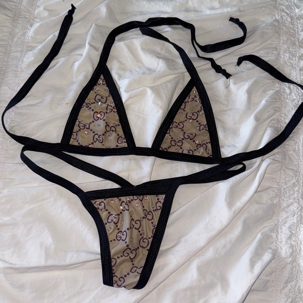 Hand made Gucci Monogram Triangle Two-Piece in Beige and Black